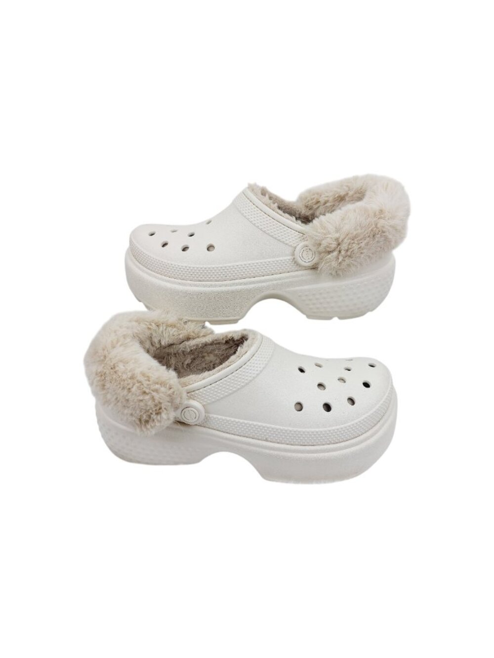 Crocs Men's Beige Stomp Lined Faux Fur Slip-On Casual Clogs Size US 9